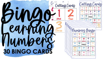 Preview of Bingo Cards - Learning Numbers - 30 Cards & Calling Cards With Images - Colorful