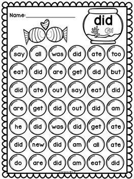 Bingo Dauber Printables - Primer Words by Mrs W | TPT