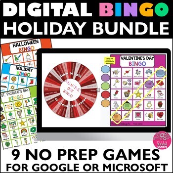 Preview of Summer Bingo Digital Games 9 Holiday Google Activities Bingo Cards End of Year