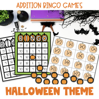 Preview of Bingo:Fall/Halloween Addition 1-20 Math Game Activity