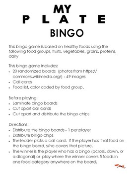 Preview of Bingo - Foods (based on choosemyplate.gov)