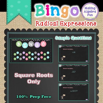 Preview of Bingo Game Algebra Simplifying Radical Expressions (Square Roots Only)