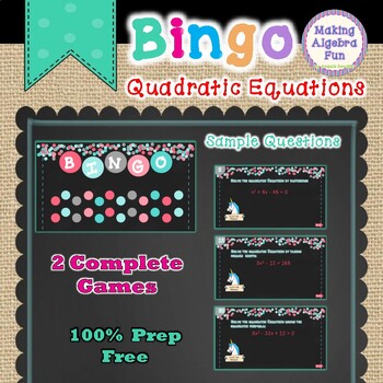 Preview of Bingo Game Algebra Solving Quadratic Equations (2 Full Games)