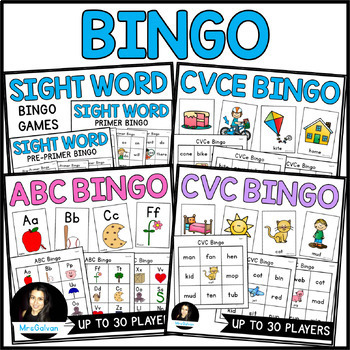 Preview of Bingo Game BUNDLE Alphabet CVC Words Sight Words and CVCe