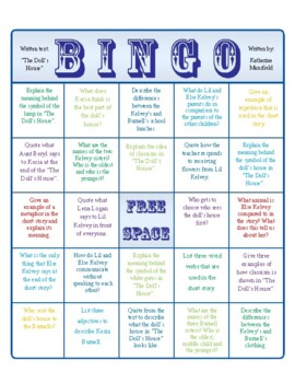 Preview of Bingo Game Exam or Test Revision The Doll's House by Katherine Mansfield