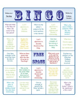 Preview of Bingo Game Exam or Test Revision for The Help by Kathryn Stockett