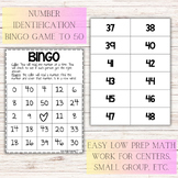 Bingo Game Number Identification 0-50, Math Center, Number