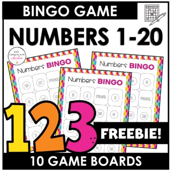 Free! Bingo Game Numbers 1-20 by Hot Chocolate Teachables | TPT