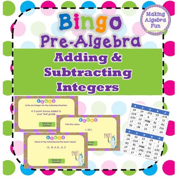 Preview of Bingo Game Pre-Algebra Adding & Subtracting Integers with Word Problems