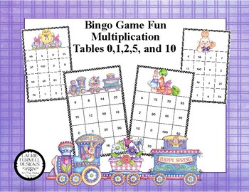 Preview of Bingo Game for Multiplication Tables 0,1,2,5, and 10-Easter Bunnies