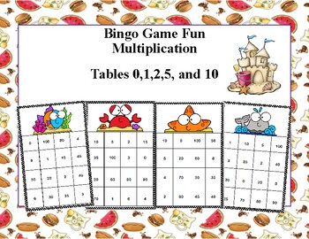 Preview of Bingo Game for Multiplication Tables 0,1,2,5, and 10-Summer Fish Frenzy