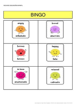 Bingo LAS EMOCIONES by Recursos Educacion infantil | TpT