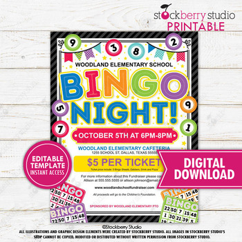 Preview of Bingo Night Flyer Printable School PTA PTO Fundraiser Invite Event Invitation