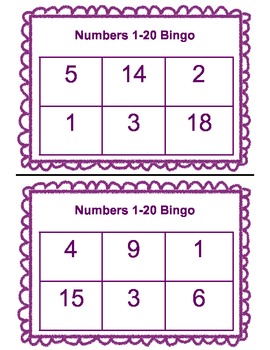 bingo numbers 1 20 by diving into learning teachers pay teachers