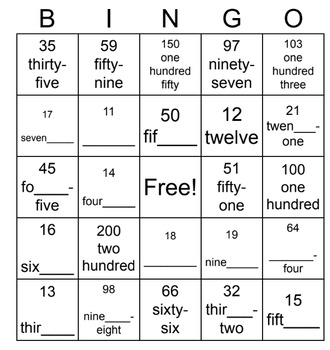 Preview of Bingo: Numbers 1-200 with fill in blank activity