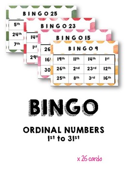 Bingo - Ordinal numbers - 1st to 31st by Froggy and Miss Perez | TpT