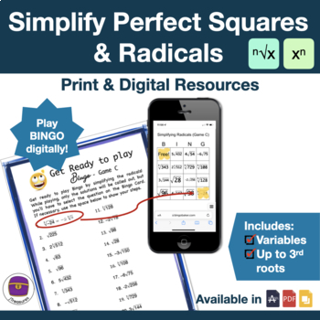 Preview of Simplify Perfect Squares & Simple Radicals While Playing Bingo