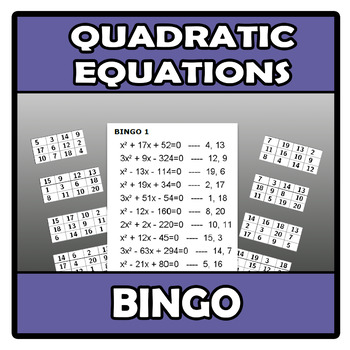 Bingo Quadratic Equations Ecuaciones De 2º Grado By Matematicaula