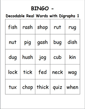 Bingo Review with Real Words, Digraphs, and Lowercase Letters | TPT