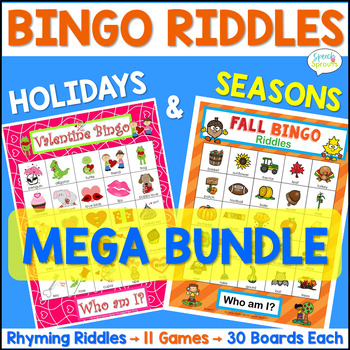 Preview of Bingo Riddles Speech Therapy Activity Holidays and Seasons Mega Game Bundle