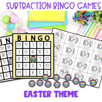 Preview of Bingo: Subtraction 1-20 Easter Math Game Activity 1st, 2nd, 3rd, 4th Grade