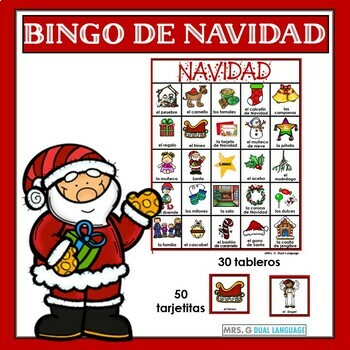 Preview of Loteria de Navidad Christmas Bingo Party Game in Spanish 30 different cards