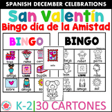 Bingo de San Valentín Lotería Día de la Amistad Febrero Spanish