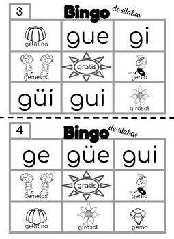 Bingo de Silabas- gue, gui, ge, gi güi, güe by Maestra Duteil | TPT