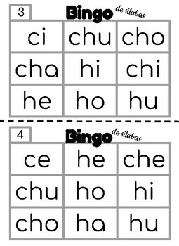 Bingo de Silabas-h, ch, ce, ci by Maestra Duteil | TPT