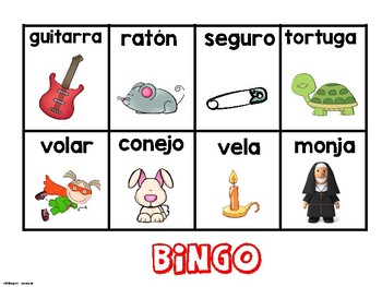 Bingo de las Rimas- Rhyming Bingo Spanish by Bilingual Treasures