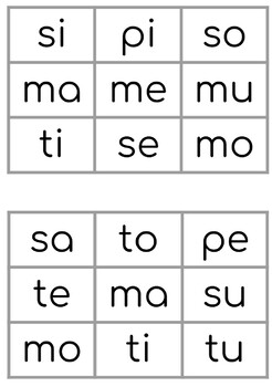 Bingo de silabas con Mm, Pp, Ss, Tt by Maestra Duteil | TPT