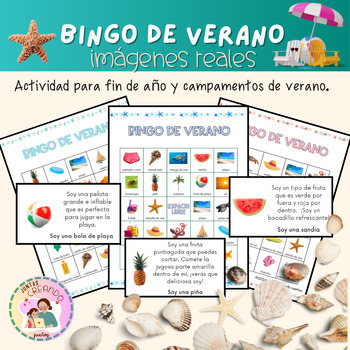 Preview of Juego Bingo de Verano Imagenes Reales/ Summer Bingo in Spanish Real Images.