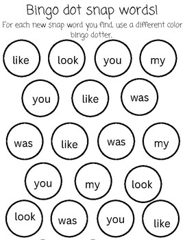 Bingo dot snap words by Hailey Howard | TPT