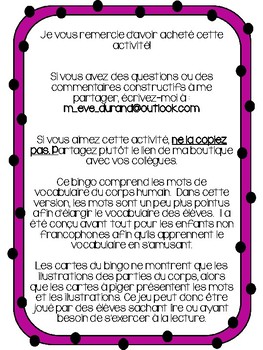 Bingo du corps humain 2 by Francais svp | TPT
