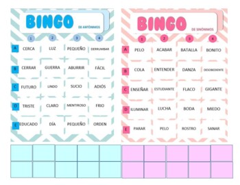 Preview of Bingo sinónimos y antónimos