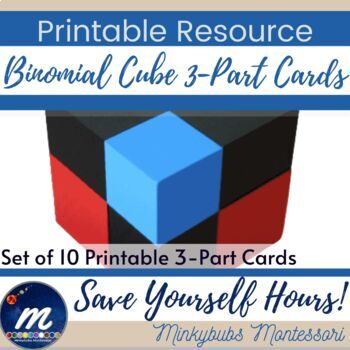 Preview of Binomial Cube Printable 3-Part Cards Montessori Task Cards