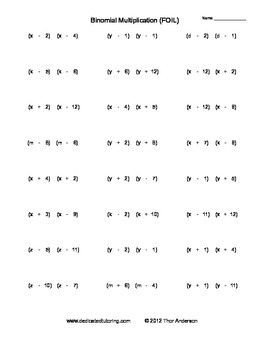 Preview of Binomial Multiplication (FOIL) Practice Sheets