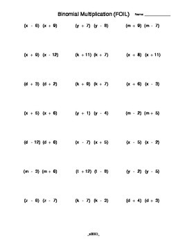 Binomial Multiplication (FOIL) Practice Worksheet Generator | TpT