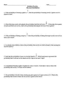 Preview of Binomial Probability Worksheet