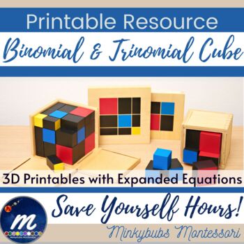 Preview of Binomial and Trinomial Cube Printable Material Montessori Algebraic Equation DL