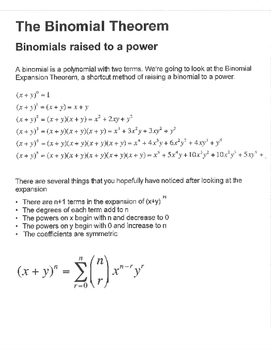 Binomial Expansion Theorem Notes Guided Examples Practice X Y Tpt