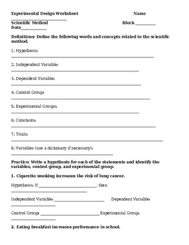 Preview of Bio: Experimental Design Worksheet