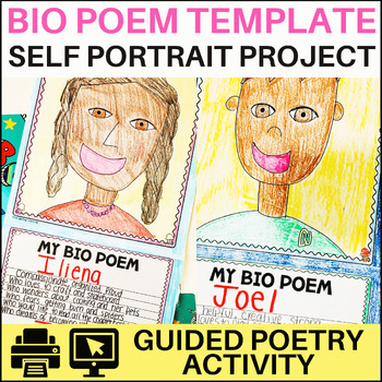 Preview of Bio Poem Template Selfie Drawing Fun ELA End of Year Activity Bulletin Board