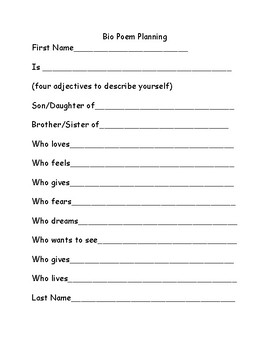 Bio Poem Template with Example by Heather Tetzlaff TpT