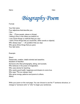 Preview of Bio Poems: ENGLISH VERSION