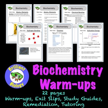 Preview of Biochemistry Bell Ringers, Warm-ups, or Exit Slips {NO PREP}