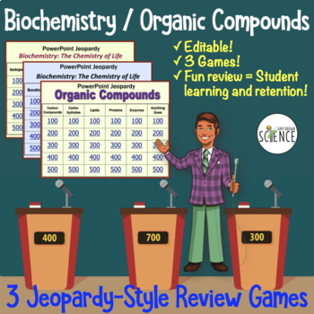 Preview of Biochemistry Macromolecules Organic Compounds Jeopardy Review Games