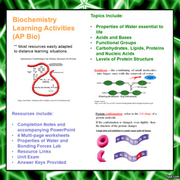 Preview of Biochemistry Learning Activities for AP/Advanced Biology (Distance Learning)