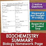 Biochemistry Macromolecule Summary Biology Homework Worksheet