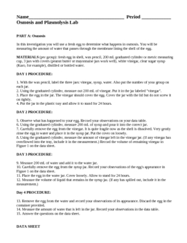 Biochemistry Osmosis and Plasmolysis Laboratory Lesson Plan by Lisa